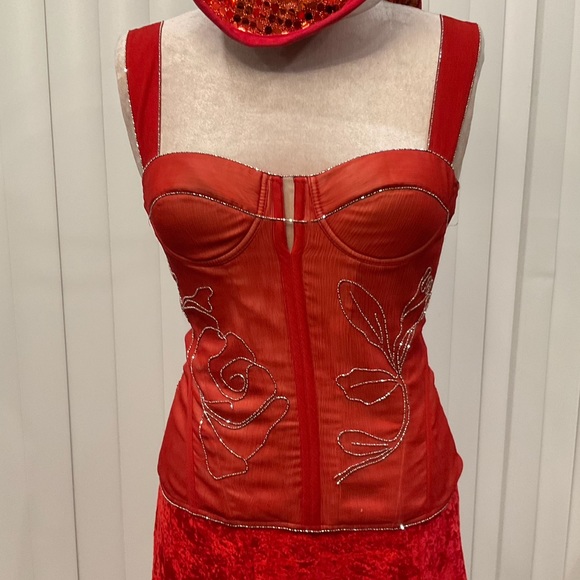 La Perla red silk blend bustier with micro beading trim & accents Italy fits 4/6 - Picture 6 of 16